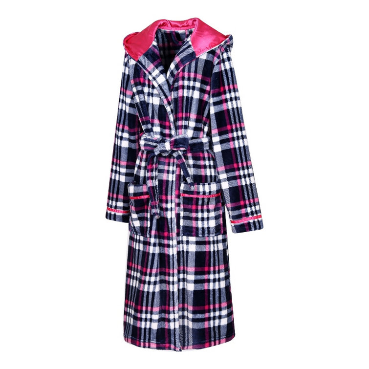 Gracie Oaks robe carreaux capuchon pour femme peluche douce